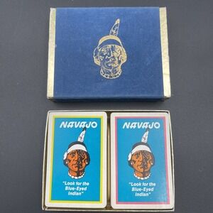 Vintage Navajo Playing Cards Double Deck Set Blue Eyed Indian Box Jokers